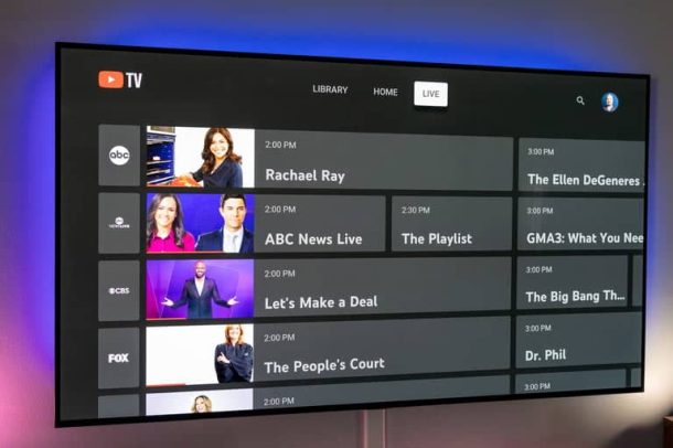 YouTube TV channel listings