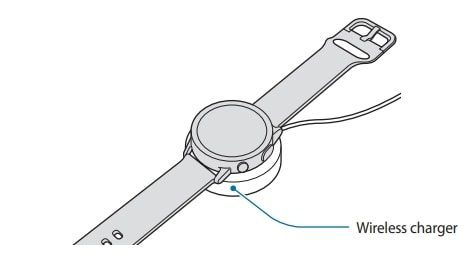 Place the Galaxy Watch Active2 on the wireless charger aligning the centre of your Galaxy Watch Active2’s back side with the centre of the wireless charger.