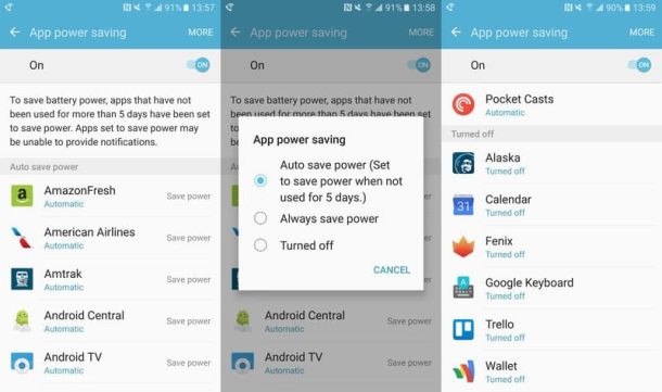 Galaxy S7 App power saving settings