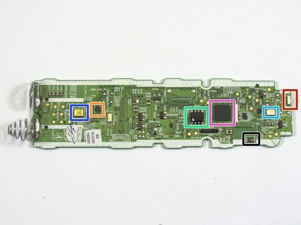 Turning our attention to the backside of the PCB,  we can review the components that give the remote its functionality.  There are a number of discrete parts, transistors, and power supply ICs. Plus the components that were cross referenced listed below.  Some parts could not be cross referenced.  Leave comment if you know a part.