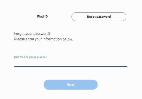 reset samsung accounts password