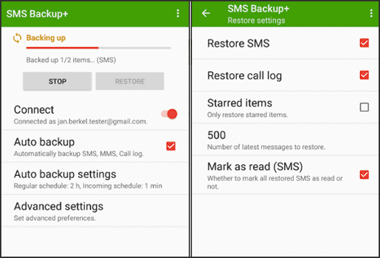 how to retrieve deleted texts on android without computer with sms backup+