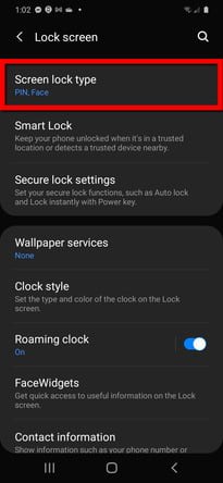 Samsung Android 10 Screen Lock Type